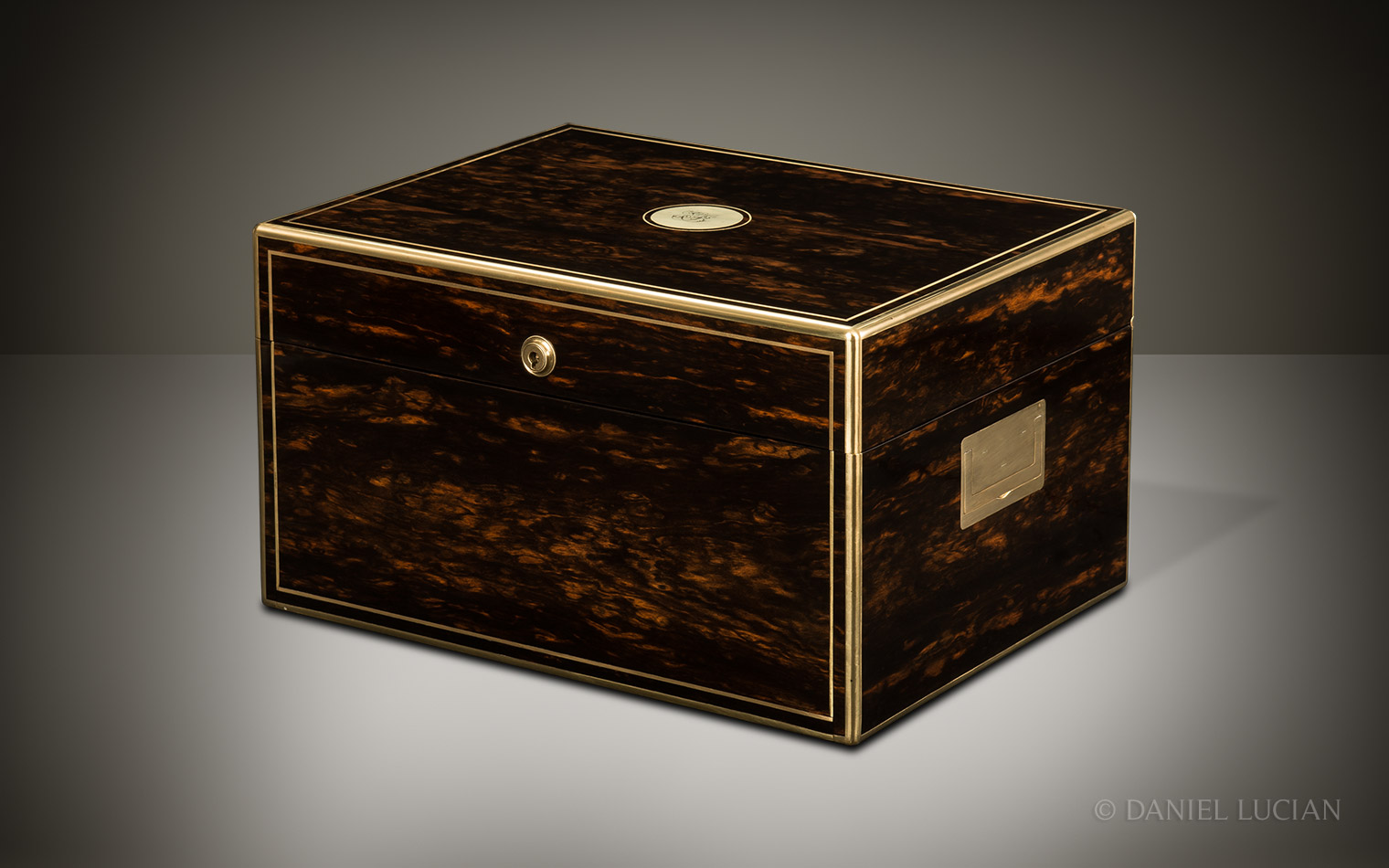 Antique Jewellery Box in Coromandel with Two Drawers and a Secret Floor, by Leuchars