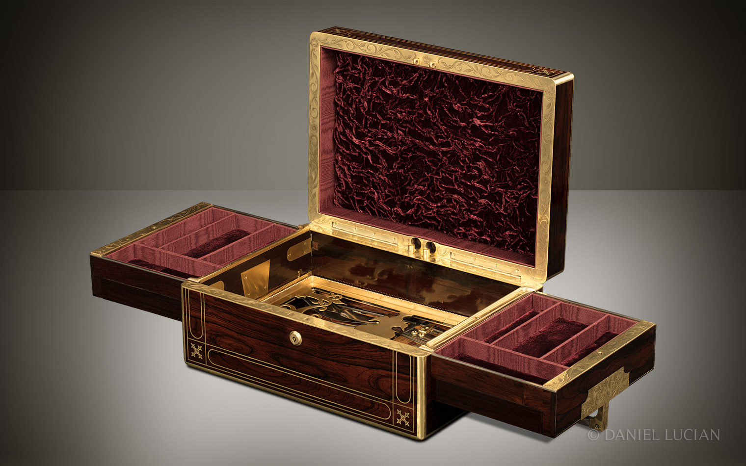 A Royal Commission by Queen Victoria; Antique Prototype Mechanical Jewellery Box in Rosewood.