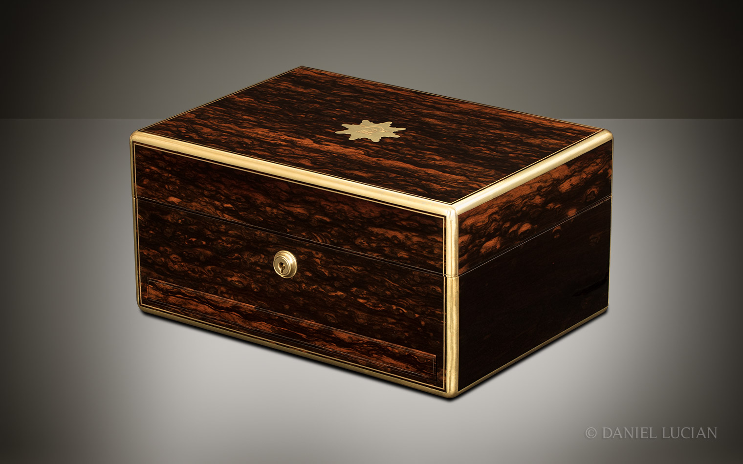 Small Antique Jewellery Box in Coromandel with Lower Drawer