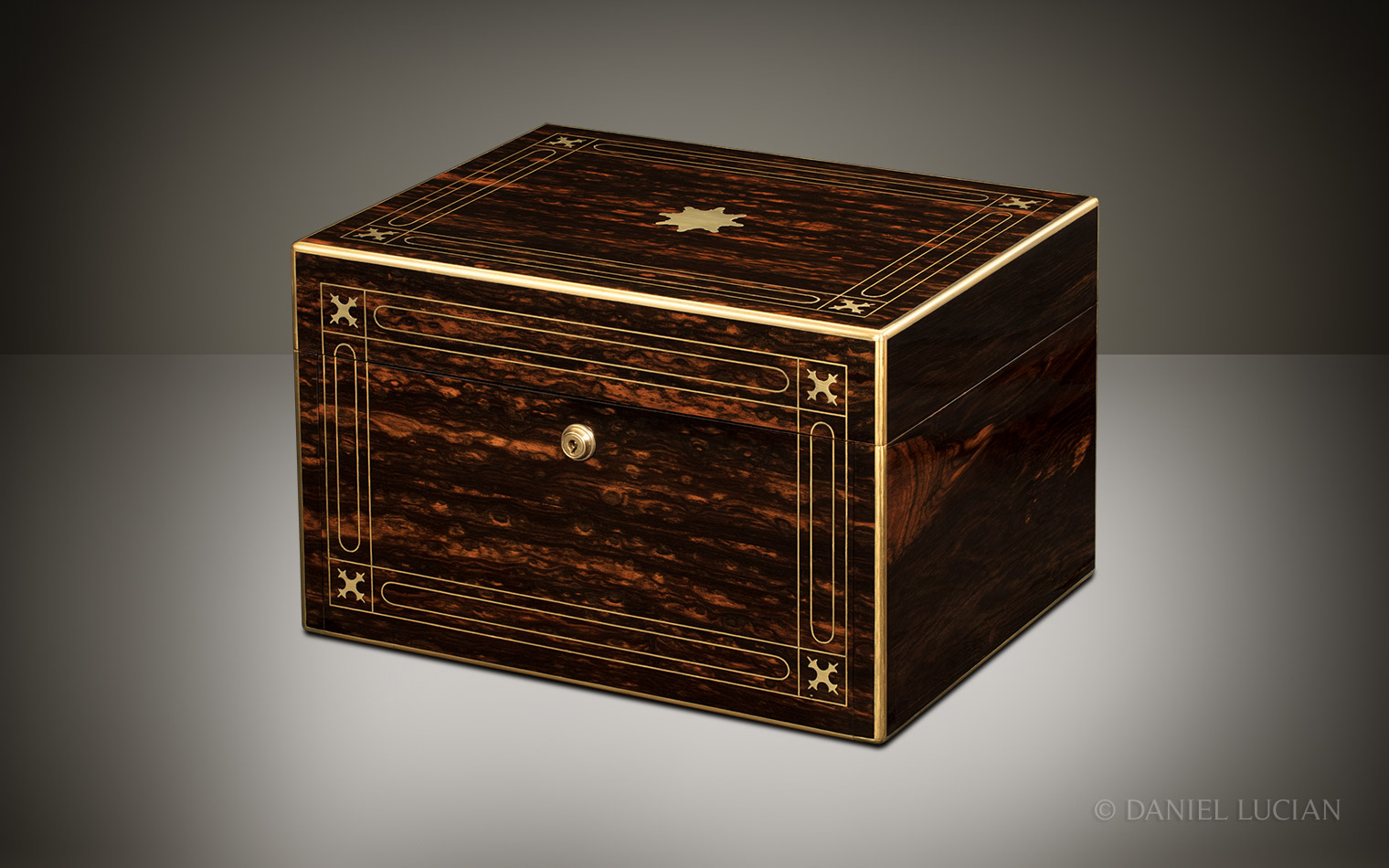 Antique Jewellery Box in Coromandel with Two Concealed Drawers