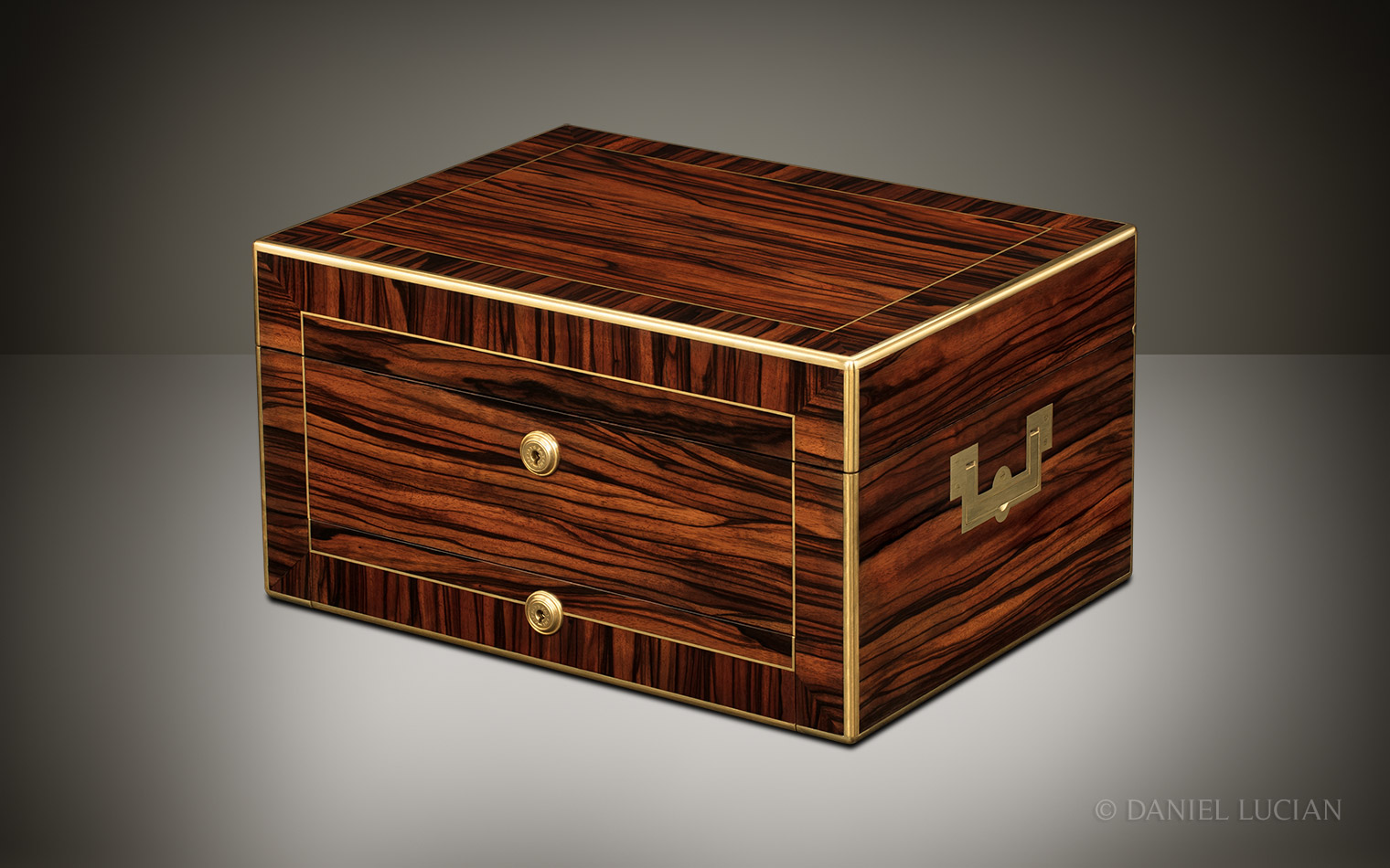 Antique Jewellery Box in Calamander with Secret Wall Compartments, by Asprey