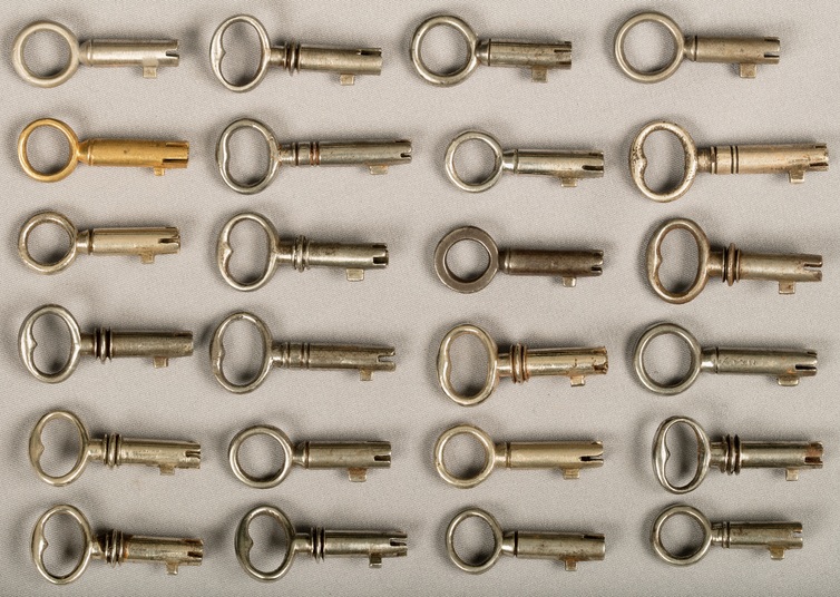 A selection of antique Bramah keys.