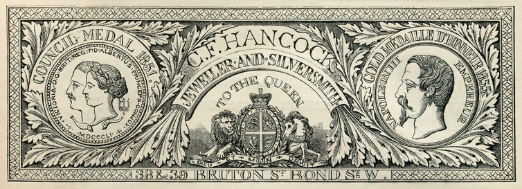 C. F. Hancock advertisement taken from ‘The International Exhibition of 1862 : The Illustrated Catalogue of the Industrial Department’.