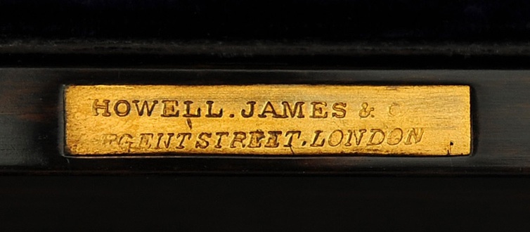 ‘Howell, James & Co, Regent Street, London’ manufacturer’s plate from an antique coromandel jewellery box.