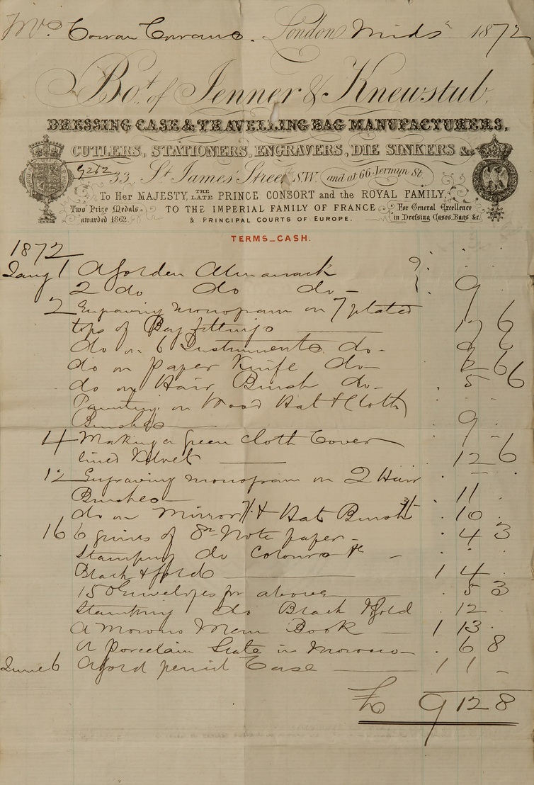 Invoice from Jenner & Knewstub, dated 1872.