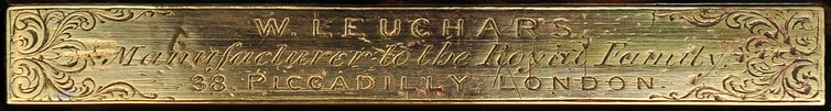William Leuchars manufacturer’s plate from an antique coromandel jewellery box.