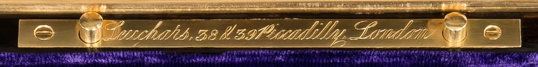 ‘Leuchars, 38 & 39 Piccadilly, London’ engraved brass manufacturer’s plate.