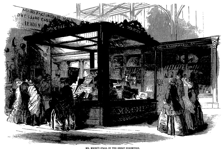 An illustration of Mechi’s stand at the Great Exhibition of 1851 taken from the ‘The Lady’s Newspaper’, September 6th 1851.