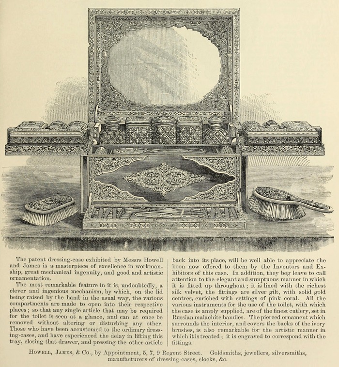 An illustration of a dressing case by Howell, James & Co taken from ‘The International Exhibition of 1862: The Illustrated Catalogue of the Industrial Department’.
