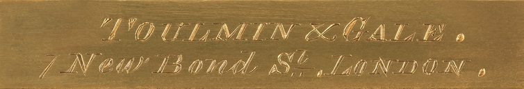 Toulmin & Gale engraved brass retailer’s plate from an antique jewellery box in coromandel.