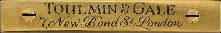Toulmin & Gale engraved brass manufacturer’s plate from an antique jewellery box in coromandel with cantilever mechanism.