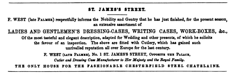 F. West advertisement taken from The Stowe Catalogue, 1848.